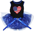 Petitebella USA Heart Puppy Dog Dress (Black/Blue Sequins, Medium)