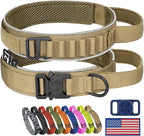 HYDEME Tactical Dog Collar, Alpine Loop Adjustable Military Training Nylon Dog Collars with Handle and Reflective for Small Medium Large Dogs, with Airtags Protective Case & Patches.(L,Brown)