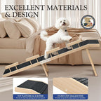 Easyego Foldable Dog Ramp for Bed, 74" Wood Pet Ramp with Side Rails and High Traction Carpet, 22° Gentle Long Slope, Top Landing Platform, Supports up to 200 LBS for Senior Dogs - Natural