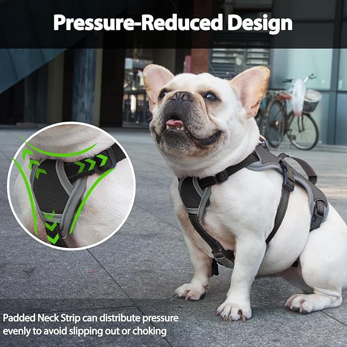 Huntboo Escape Proof Dog Harness, Escape Artist Harness, Reflective Dog Harness with Handle, Durable,Adjustable Vest for Small Medium Large Dogs Walking, Training, and Running Gear(Black, S)