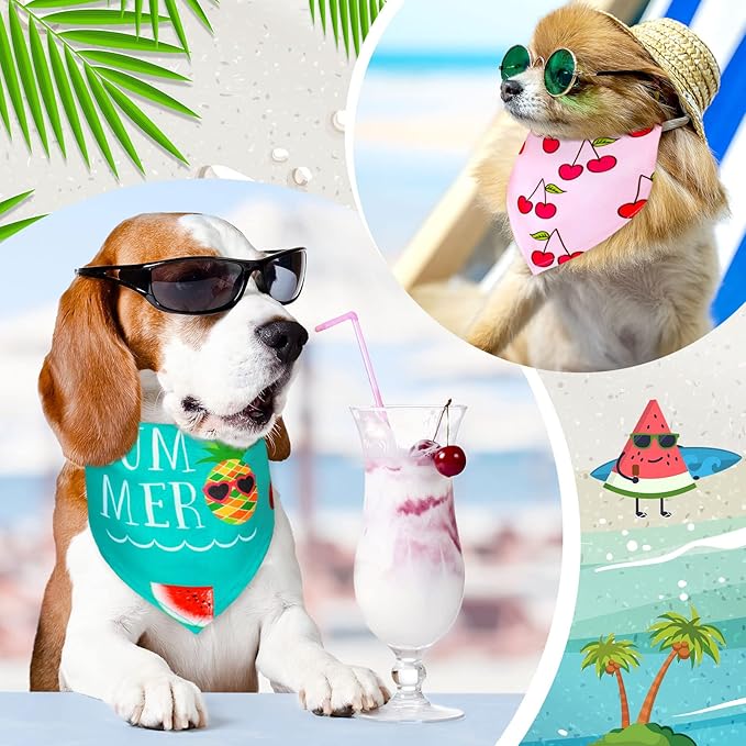 Eccliy 30 Pack Spring Dog Bandanas Bulk Summer Fruit Pet Bandanas Soft Triangle Dog Scarfs Polyester Bandana Pet Costume Cute Scarf Bibs with Flowers Patterns for Small Medium Large