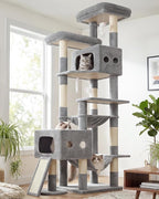 Globlazer Multi-Level Extra Large Tall Cat Tower 83 inch Sturdy Heavy Duty Cat Tree for Indoor Large Adult Cats Kittens with 2 Cat Condo, 8 Scratching Post, 2 Hammock, S83G, Light Grey