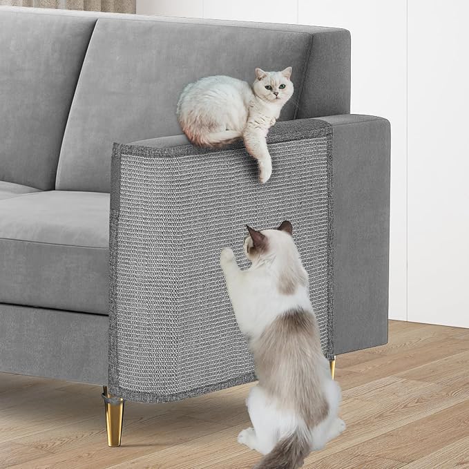 Cat Scratch Couch Protector,23.6" L*19.6" W Scratching Furniture Protector Pad,Cat Scratch Sofa Arm Sheild with Grey Natural Sisal for Protecting Couch Sofa Chair Furniture (Grey/Left Hand)