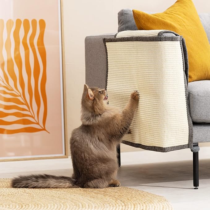 Navaris Cat Scratch Mat Sofa Protector - Linen and Sisal Furniture Protector Scratching Pad for Cats - Scratch Carpet of Couch, Sofa, Chair