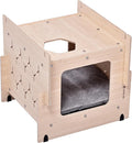 Wooden Cat Condo with Cushion,Cat Bed,Natural Wood Cat Tower with Scratching Post,Multi-Level Cat Tree House (CB-001)