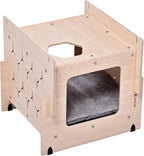Wooden Cat Condo with Cushion,Cat Bed,Natural Wood Cat Tower with Scratching Post,Multi-Level Cat Tree House (CB-001)