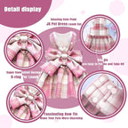 PETCARE Plaid Dog Dress Bow Tie Harness Leash Set for Small Dogs Cats Girl Cute Princess Dog Dresses Spring Summer Puppy Bunny Rabbit Clothes Chihuahua Yorkies Pet Outfits