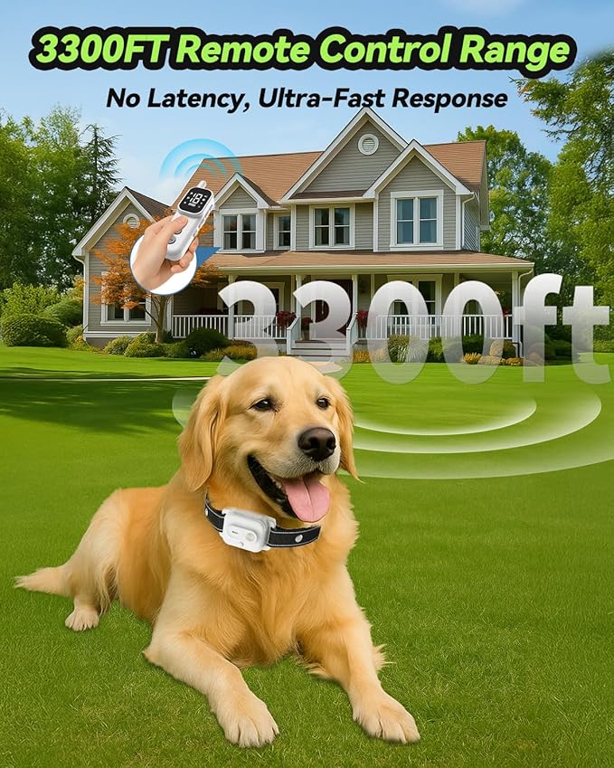 Dog Shock Collar, Dog Training Collar with Remote Control 3300FT Range, Electric Collar with Smart Light, Rechargeable Waterproof E Collar for Small Medium Large Dogs