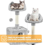 Topeakmart Cat Tree, 82.5in Climbing Tower with 2 Kitten-Ear-Style Top Perches, Hammock, Basket, Scratching Posts, Multilevel Pet Furniture Activity Center for Indoor Felines, Light Gray