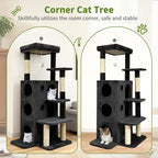 Cat Tree Tower for Indoor Cats, Adult Cat Tree House for Large Adult Cats with Steps, Scratching Post, 3 Cat Caves, Dangling Toys (Dark Gray)