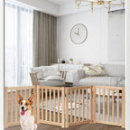 LZRS 4-Panel Wooden Free Standing Foldable Dog Gate Indoor – 24" High, Extra Wide Step-Over Safety Pet Gate for Doorways, Stairs, Hallways, Large Spaces & Playpen for Puppies Indoor Use, Natural