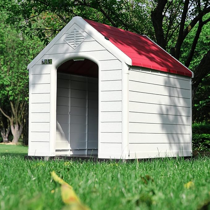 OFIKA Large Dog House Outdoor Indoor,Insulated Plastic Dog House for Small Medium Large Dogs,Durable Waterproof Dog House with Air Vents and Elevated Floor, Ventilate & Easy Clean, Assemble
