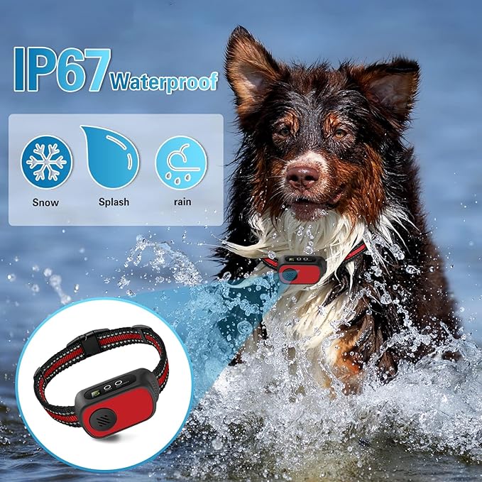 Dog Bark Collar for Large Medium Small Dogs, Rechargeable Smart Bark Collar, Anti Barking, Humane Dog Training Device with 5 Adjustable Sensitivity Beep Vibration(Red)