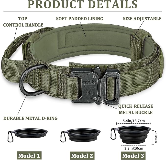 COOYOO Dog Collar,3 Piece Set Tactical Dog Collars, Adjustable Military Training Nylon Dog Collar with Control Handle and Heavy Metal Buckle for Medium and Large Dogs