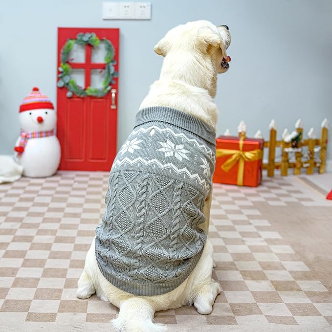 Warm Winter Dog Sweater - Cold Weather Pet Clothes for Small Medium Large Dogs Indoor Outdoor, Soft Classic Knit Puppy Apparel, Grey, L