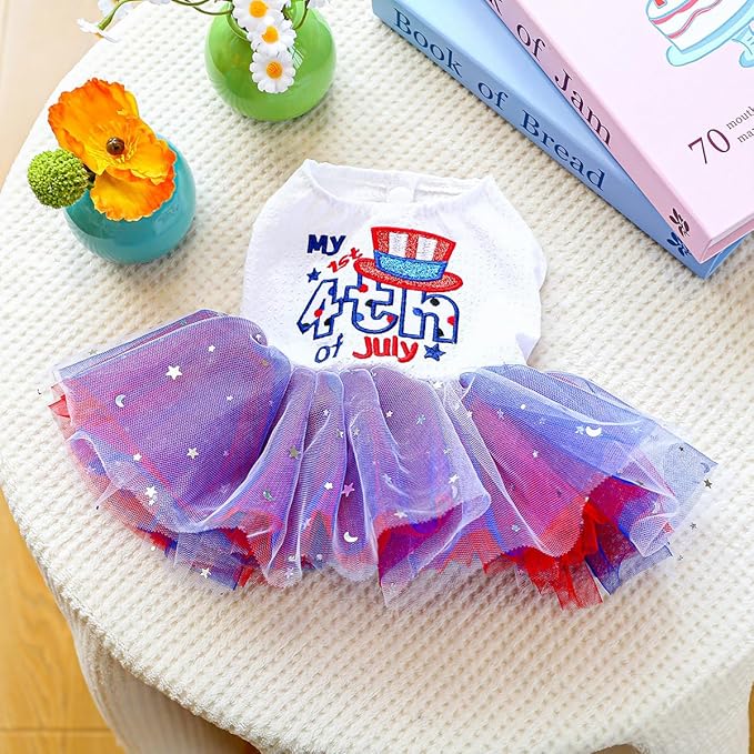 Furbabycare® Elegant Sweet Independence Day Puppy Dog Blingbling Princess Skirt Pet Dog Lace Cake Camisole Tutu Dress D-Independence Day X-Small