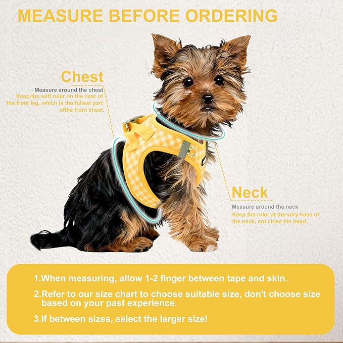 AIITLE No-Pull Pet Harness with a Leash, Plaid Comfort Padded Vest, Step in Dog Harness, Reflective Bands, Soft Breathable Pet Supplies, for Small and Medium Dogs and Cats Yellow S
