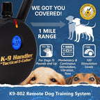 Educator K9-802 Two Dogs K9 Handler Professional E-Collar Training Collar with Remote - Up to 1 Mile Range, Waterproof, Rechargeable, 100 Stimulation Levels, Vibration, Tone, 33-Inch Bungee Collar