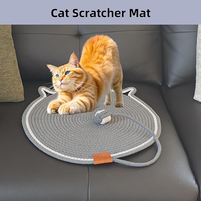 Cat Scratcher Mat, Natural Cotton Rope Cat Scratching Pad, 16.9'' Round Cat Wall & Floor Scratch Pad, Durable Double - Sided Cat Scratcher, Furniture Protector for Wall, Sofa, Couch, Carpet, Dark Grey