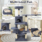 Tangkula 58 Inch Cat Tree Tower, Multi-Level Cat Tower with Sisal Scratching Posts, Padded Top Perch, Condo & Hammock, 3 Hanging Balls, Jumping Platforms for Indoor Cats (Gray)