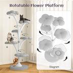 FKWin 71 Inch Tall Cat Tree, Flower Shape Scratching Post, Cat Scratcher, Cat Furniture for Indoor Cats, Kittens Pet House, Cat Bed with Hang Ball, Plush Cat Tower for Large and Small Cats(Gray)