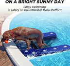 Inflatable Dock Platform, Dog Boat Ramp Floating Non-Slip Oxford and PVC with Water Ramp for Dogs Pool, Dock, Lake with Traction Rope, Manual Air Pump (4.7ft x 3ft x 6in) Blue