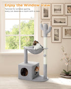 Cactus Cat Tree Cat Scratching Post 40" Cat Tower with Large Metal Carpet Hammock, Cat Scratching Post for Indoor Cats with Condo& Dangling Ball, Grey