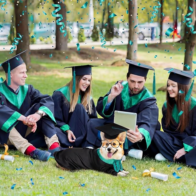 5 Pcs Dog Graduation Costume Set Include 2026 Pet Graduation Gown with Stole Puppy Grad Cap Lensless Glasses DIY Letter Stickers for Dogs Cats Holiday Costume Accessory(Black Green,XL)