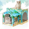 2 Story Cardboard Cat House with Scratcher Pad for Small Kitten,17x12x10 Multi Level Durable Cat Condo & Villa for Bunny Rabbit Small Animals Christmas Birthday Gift(17x12x10,Hawaii)