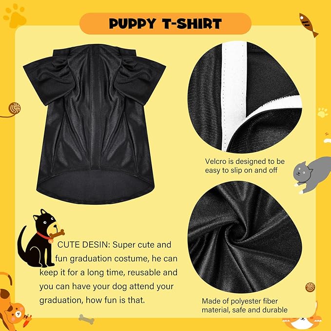 Dog Graduation Cap and Gown, Dogs Cats Graduation Holiday Halloween Costume Accessory(Black,Small)