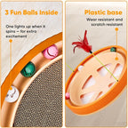 Extra-Large Round Cat Scratcher Bed with Ball Track – 3-in-1 Circular Cardboard Scratching Pad with Feather Toys – Interactive Cat Toy Round Track for Large Breeds Like Maine Coons (Orange)