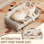 Cat Scratcher Bed,Sofa-Shaped Cat Scratcher Couch, Large Luxury Durable Cardboard Sofa Scratcher Pad Furniture Protector for Indoor Cats Scrach,Rest and Play,23.6 Inches,Beige