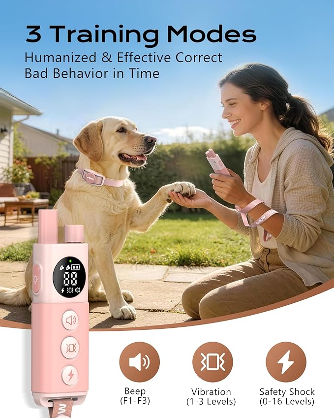 Jugbow Shock Collar for Dogs - 4200FT Remote Training Collar for 15-120lbs Small Medium Large Dog, LED Light & Waterproof Electric Collars with 3 Training Mode for All Breeds (Pink)