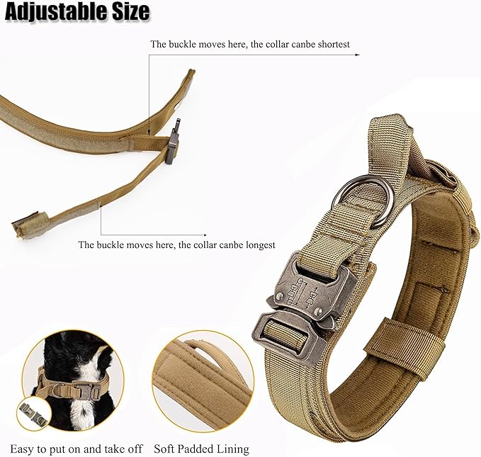 Tactical Dog Collar, Adjustable Military Training Nylon Dog Collar with Control Handle and Heavy Quick-Release Metal Buckle for Small Medium Large Dogs, Dark Blue XL