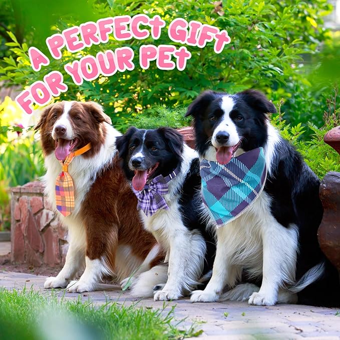 Reginary 120 Pcs Plaid Dog Bandanas Bulk Dog Bows Set Bow Ties Cat Scarf Colorful Washable Triangle Pet Kerchief Cute Bib for Summer Small Medium Large Pets Grooming Accessories Costume