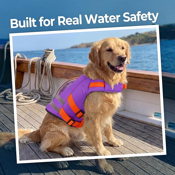 Lelepet Dog Life Jacket, High Flotation Dog Life Vest for Swimming, Boating, Ripstop Reflective Pet Swim Vest for Small Medium Large Dogs Pool Floats Adjustable Swimming Vest for Dogs Water Safety