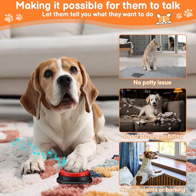 Set of 2 Dog Training Bell Puppy Pet Potty Training Bells Smart Dog Door Bell Voice Recording Button 30 Second Dogs Buttons for Communication Funny Gift for Friend Family Pet Lovers, 2 Colors