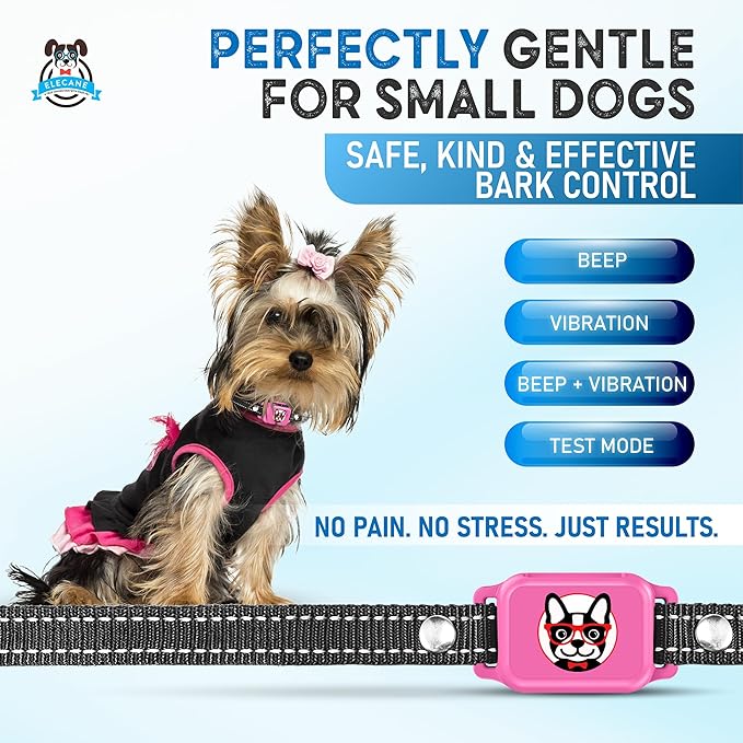 Bark Collar for Small Dogs 5-15 lbs with Magnetic Charging – No Shock, 3 Beep & Vibration Modes, 5 Sensitivity Levels – Humane Stop Anti-Barking Device – Dog Training Bark Collar (Pink)