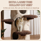 RPZ 54.7" Luxury Solid Wood Cat Tree for Small to Medium Cats – Natural Wood Scratching Post with Real Branch, Cozy Hideout, Multiple Platforms & Elevated Perches – Ideal for 1-5 Cats, Brown & Beige