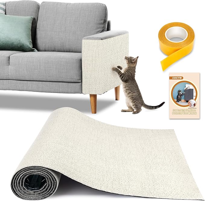 Cat Scratch Couch Furniture Protector, 90" x 16" Trimmable Anti-Scratch Couch Protector from Cat Claws with Double Self-Adhesive Carpet, Great for Sofa & Indoor Wooden Furniture (White)