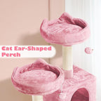 Topeakmart 62.2 inches Cat Tree, Cat Tower w/Double Condos, Scratching Posts & Hammock, Cat Activity Tree Kitten Play House, Pink