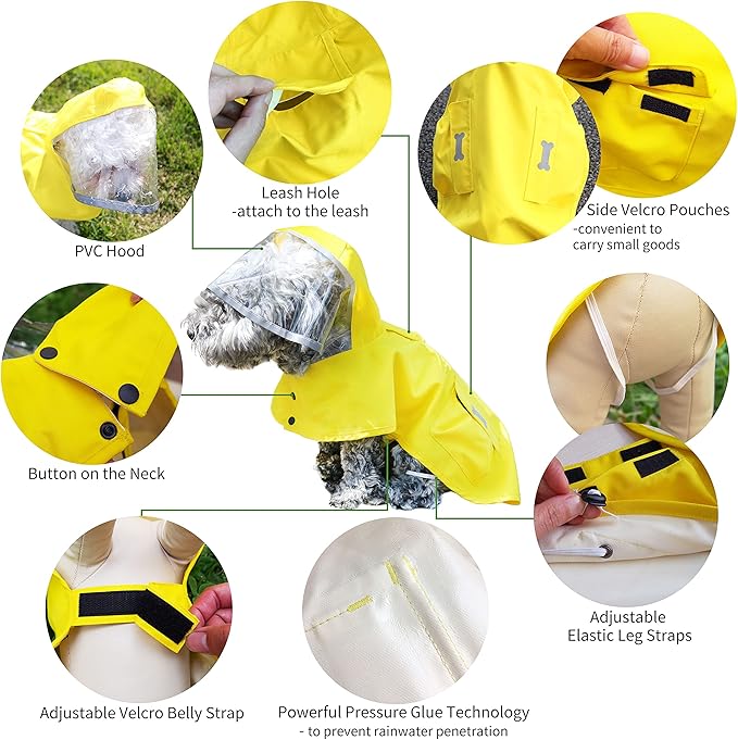 Dog Waterproof Raincoat with Poncho Hoodie, High Reflective Adjustable Yellow Pet Rain Jacket with Leash Hole for Small Medium and Large Dogs (Blue, X-Large)