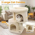 PETSITE 26-inch Small Cat Tree, with Sisal Scratching Post, Double Comfy Condos, and Spacious Top Perch, Ideal for Indoor Cats and Kittens (Beige)