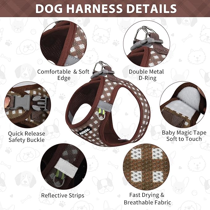 AIITLE Easy Walk Dog Vest Harness and Leash Set, Pet Supply No Pull, Breathable Mesh, Reflective Stripes, Adjustable Escape Proof Pet Outdoor Harnesses for Medium Dogs Chocolate L