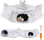 Interactive Cat Toys for Indoor Cats – 3-in-1 Cat Tunnel Bed with 2 Catnip Toys, Peekaboo Cat Cave & Donut Tunnel, Foldable Interactive Toy for Kittens & Small Pets, 32"