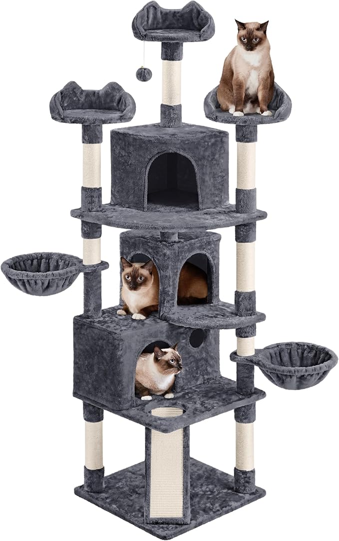 Topeakmart Cat Trees and Cat Towers for Large Inoor Cats, 76.5'' Extra Big Cat Tree with Scratching Posts, Cozy Perches, Warm Condos for Indoor Kittens Play & Rest