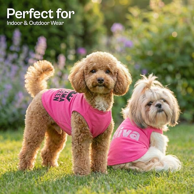 Parisian Pet 2 Pack Dog Shirts – 100% Cotton Pink Shirts for Medium Dogs Girl – Sleeveless Diva and Drama Queen Dog Clothes – Breathable Summer Pet Apparel - Stretchy and Stylish T Shirts for Dogs