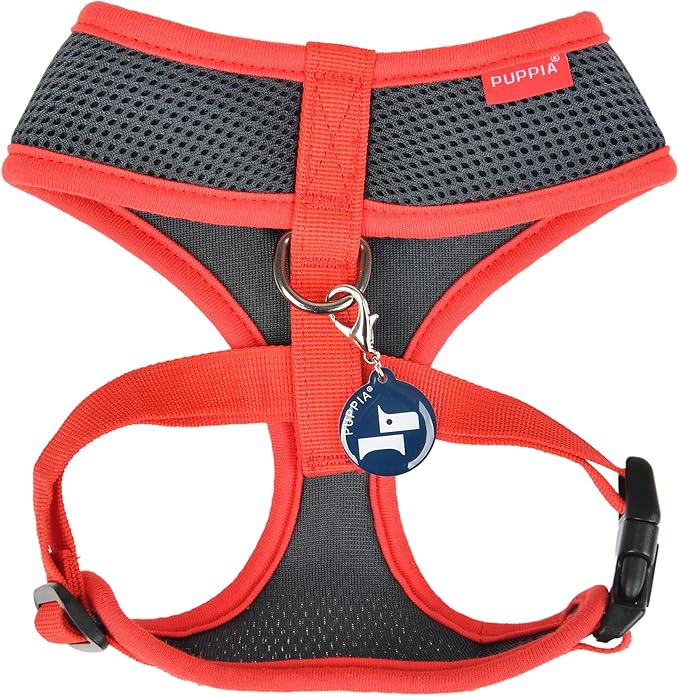 Puppia Soft Dog Harness II Mesh Over-The-Head All Season No Pull No Choke Walking Training Adjustable for Small & Medium Dog - Grey - M