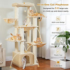 PETEPELA 67" XXL Cat Tree for Large Cats up to 25 lbs, Heavy Duty Cat Tower w/13 Extra-Thick Sisal Scratching Posts [φ4.3”], Cat Furniture with Metal Frame Hammock & XL Condo for Maine Coon, Beige