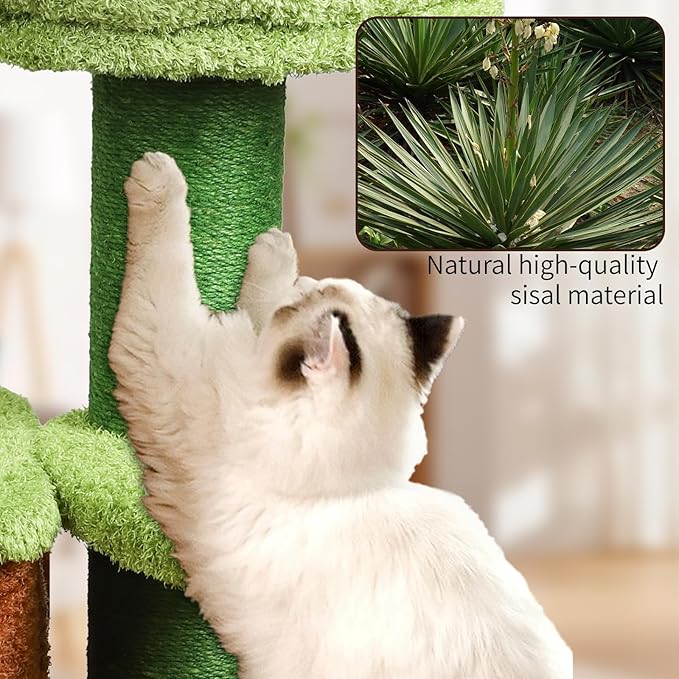 Zamaya Flower Cat Tree for Indoor Cats Large Adult,Easy to Assemble, Modern Cat Tower with Soft Cat Cave with a Window,Sisal Scratching Posts,Dangling Toy,(25.9" H) Green